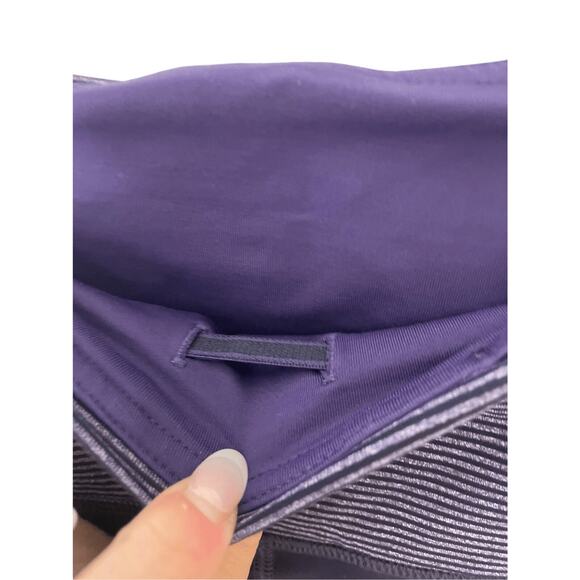 Lululemon Rebel Runner Crop Grape Stripe Zip Ankle Leggings SZ 4 Pedal Pusher - Picture 2 of 9